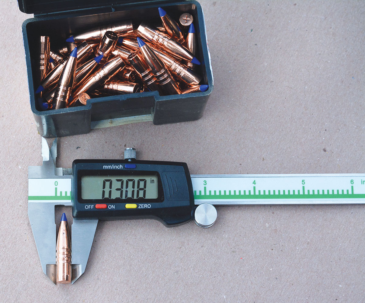 The standard bullet diameter for the 30-06 is .308 inch.